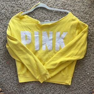 PINK Victoria's Secret Yellow Off-Shoulder Cropped Sweatshirt